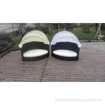 All Weather Garden Black Wicker Pet Bed With KD White Canop
